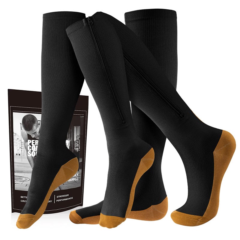 cerpite Zipper Compression Socks 2 Pairs 1520 mmHg Closed Toe Compression Stockings for Men Women